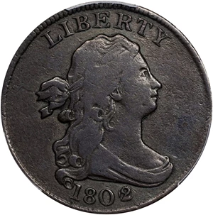 image for: 1802/0 Draped Bust Half Cent. C-2. Rarity-3. Second Reverse (a.k.a. Reverse of 1802). VF-20 (PCGS).