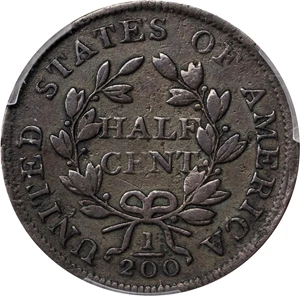 image for: 1802/0 Draped Bust Half Cent. C-2. Rarity-3. Second Reverse (a.k.a. Reverse of 1802). VF-20 (PCGS).