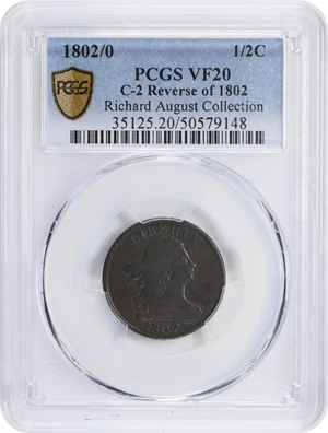 image for: 1802/0 Draped Bust Half Cent. C-2. Rarity-3. Second Reverse (a.k.a. Reverse of 1802). VF-20 (PCGS).
