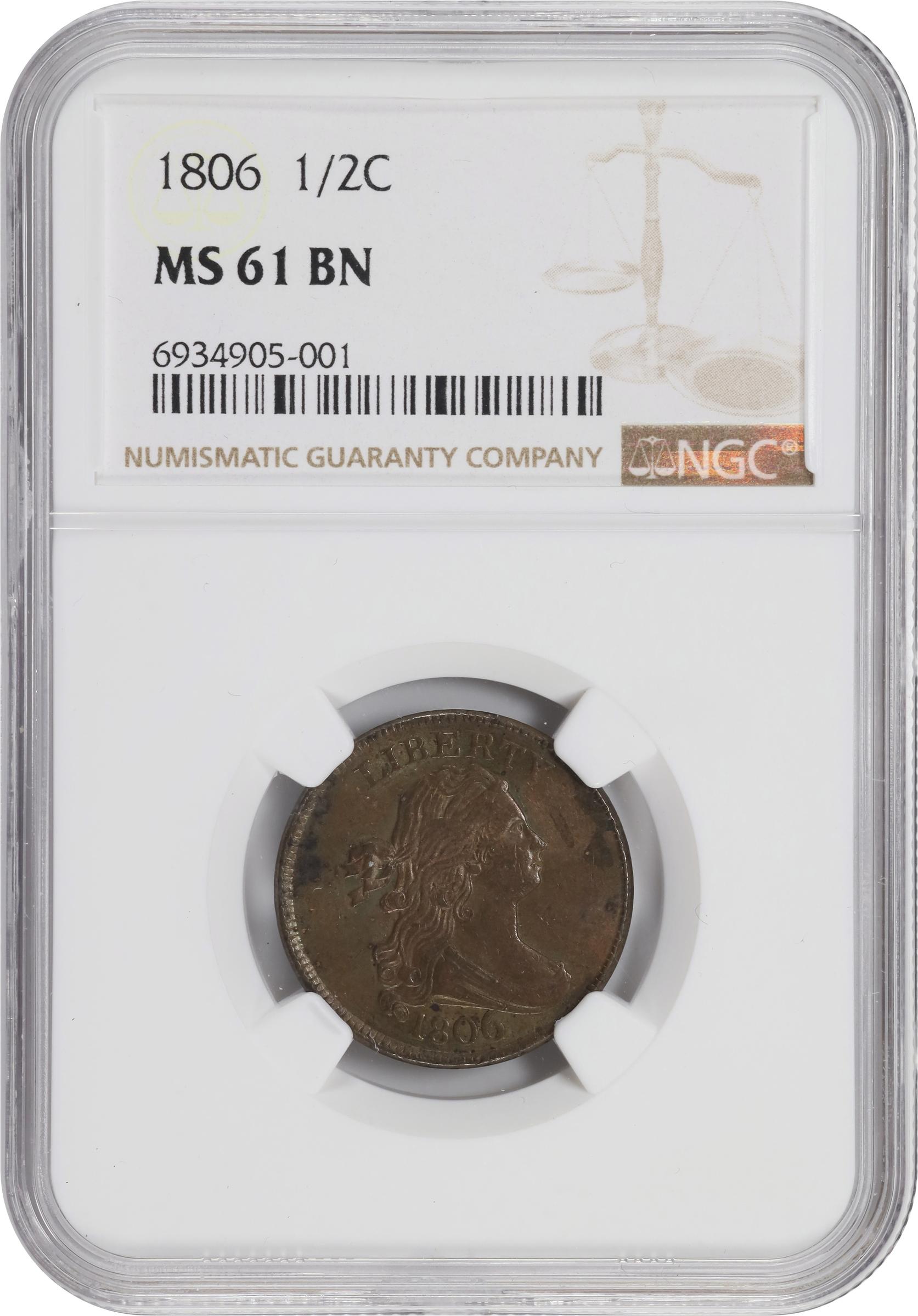 1806 1/2c Large 6, Stems MS BN MS61 BN CAC thumbnail 3