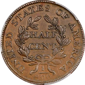 image for: 1806 Draped Bust Half Cent. C-4. Rarity-1. Large 6, Stems to Wreath. AU-55 (PCGS).