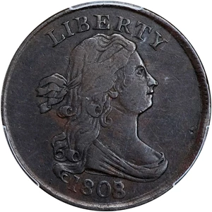 image for: 1808/7 Draped Bust Half Cent. C-2. Rarity-2. EF-45 (PCGS).