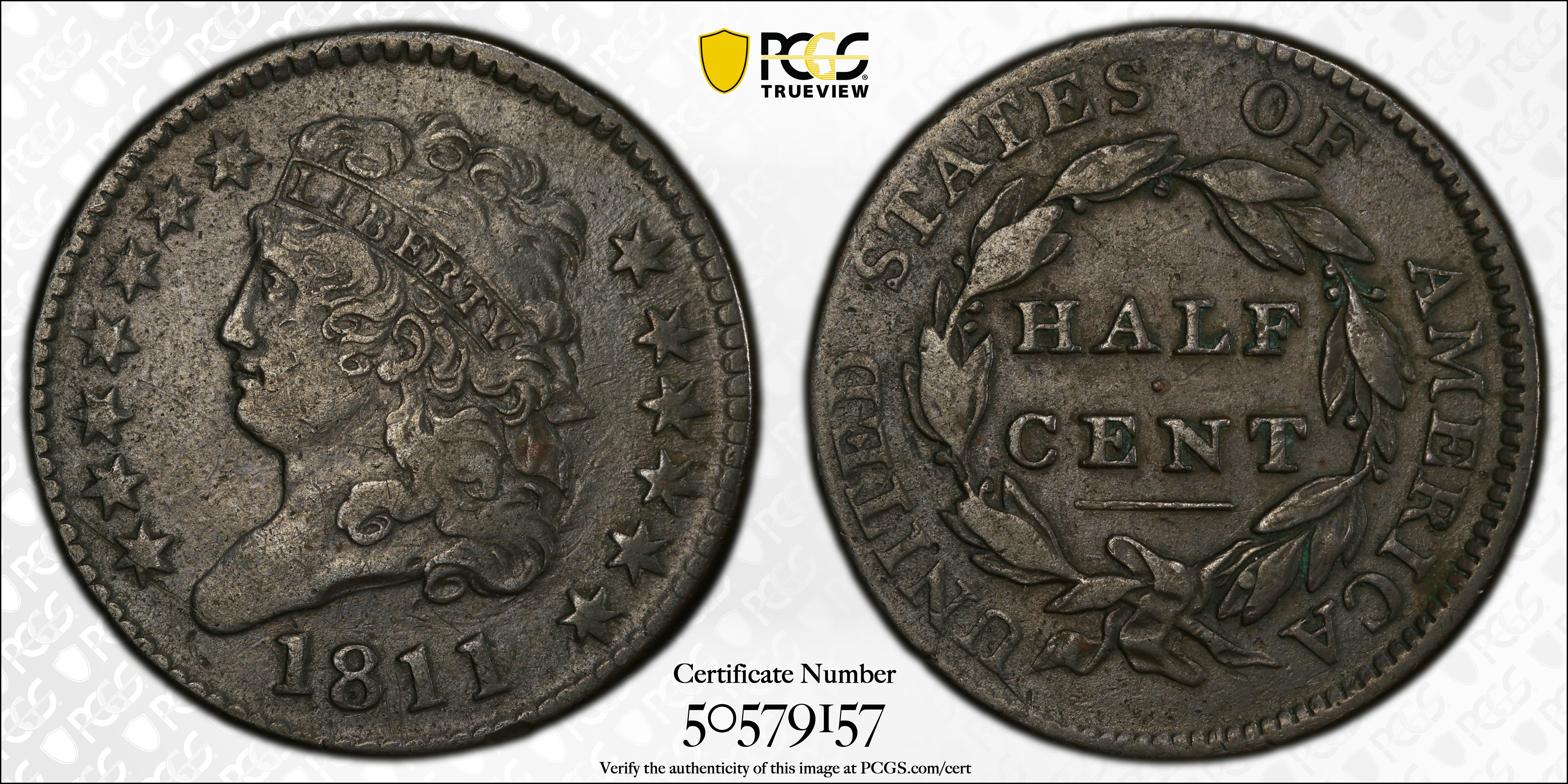 image for: 1811 Classic Head Half Cent. C-2. Rarity-2. Close Date. VF-30 (PCGS).