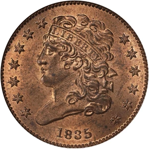 image for: 1835 Classic Head Half Cent. C-1. Rarity-1. MS-64 RD (PCGS). CAC. OGH.