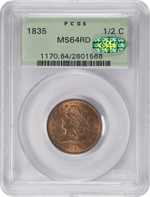 image for: 1835 Classic Head Half Cent. C-1. Rarity-1. MS-64 RD (PCGS). CAC. OGH.