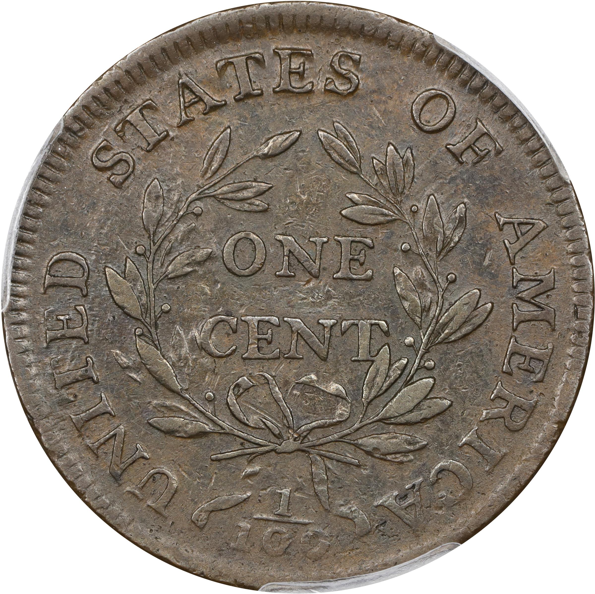image for: 1797 Draped Bust Cent. S-130, B-25. Rarity-2. Reverse of 1797, Stems to Wreath. VF-30 (PCGS).