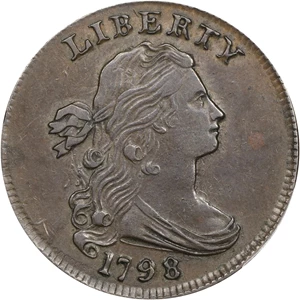 image for: 1798 Draped Bust Cent. S-174, B-35. Rarity-2. Style II Hair. AU-50 (PCGS).