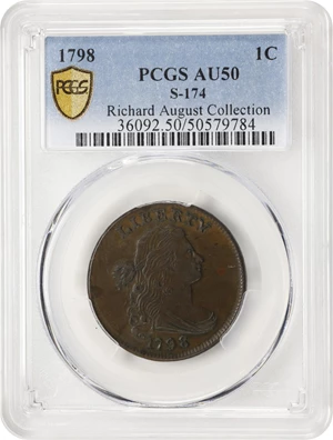image for: 1798 Draped Bust Cent. S-174, B-35. Rarity-2. Style II Hair. AU-50 (PCGS).