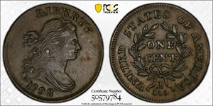 image for: 1798 Draped Bust Cent. S-174, B-35. Rarity-2. Style II Hair. AU-50 (PCGS).
