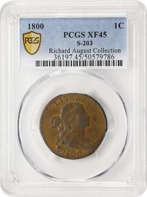 image for: 1800 Draped Bust Cent. S-203, B-29. Rarity-3. EF-45 (PCGS).