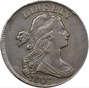 image for: 1807 Draped Bust Cent. S-276, B-6. Rarity-1. Large Fraction. EF-45 (PCGS).