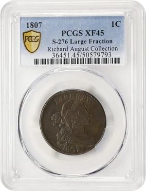 image for: 1807 Draped Bust Cent. S-276, B-6. Rarity-1. Large Fraction. EF-45 (PCGS).