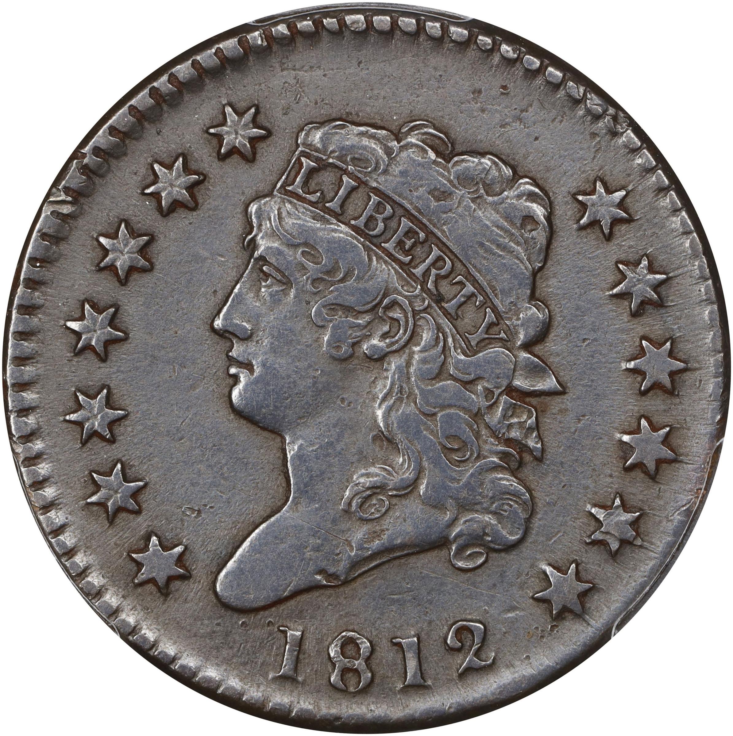 image for: 1812 Classic Head Cent. S-289, B-4. Rarity-1. Large Date. EF-40 (PCGS).