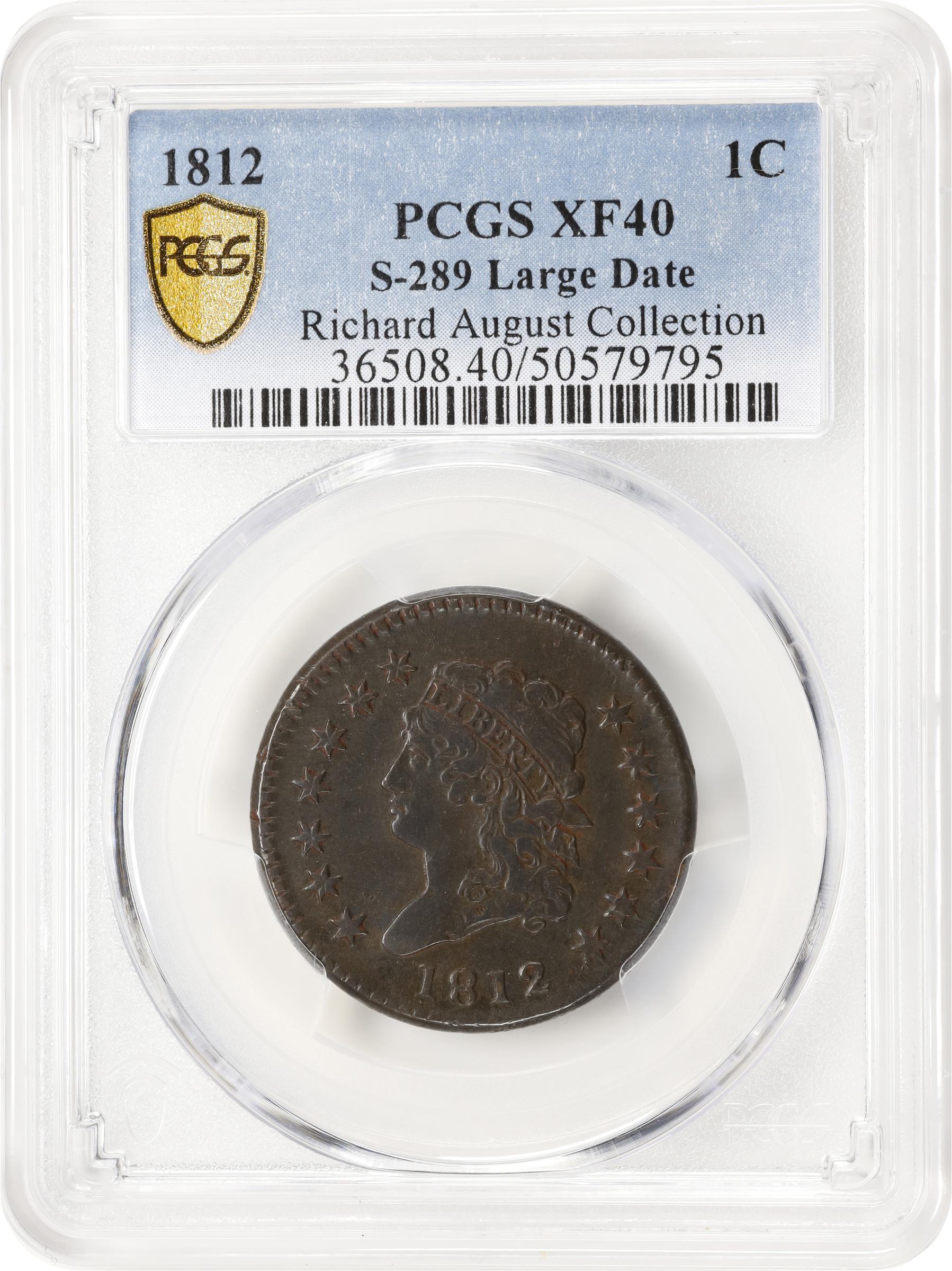 image for: 1812 Classic Head Cent. S-289, B-4. Rarity-1. Large Date. EF-40 (PCGS).