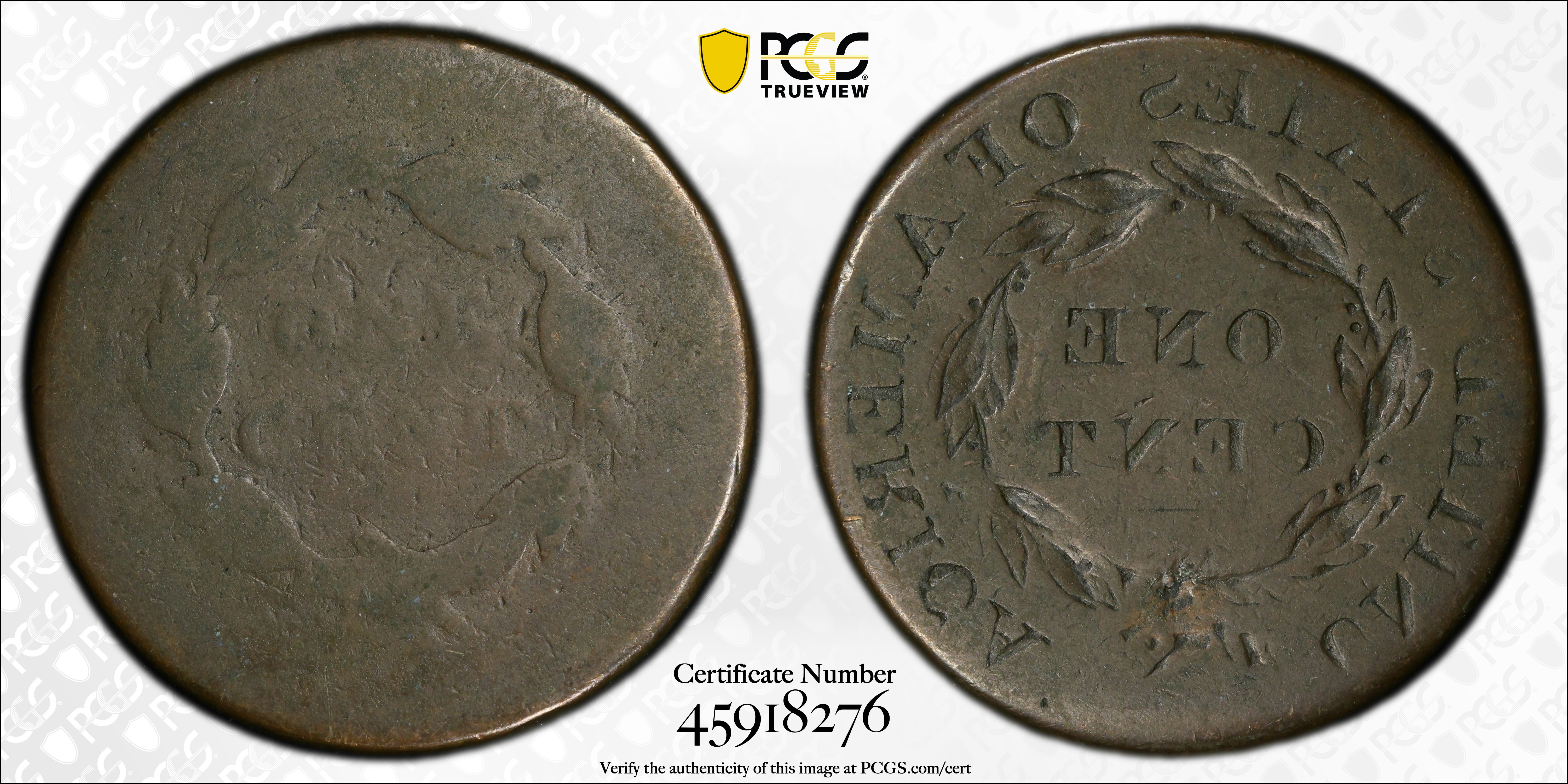 image for: Undated (1812) Classic Head Cent. S-290, B-2. Rarity-1. Small Date. Full Brockage on Obverse. AG-3 (PCGS).