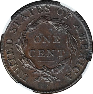 image for: 1814 Classic Head Cent. S-295, B-2. Rarity-1. Plain 4. AU-58 BN (NGC).