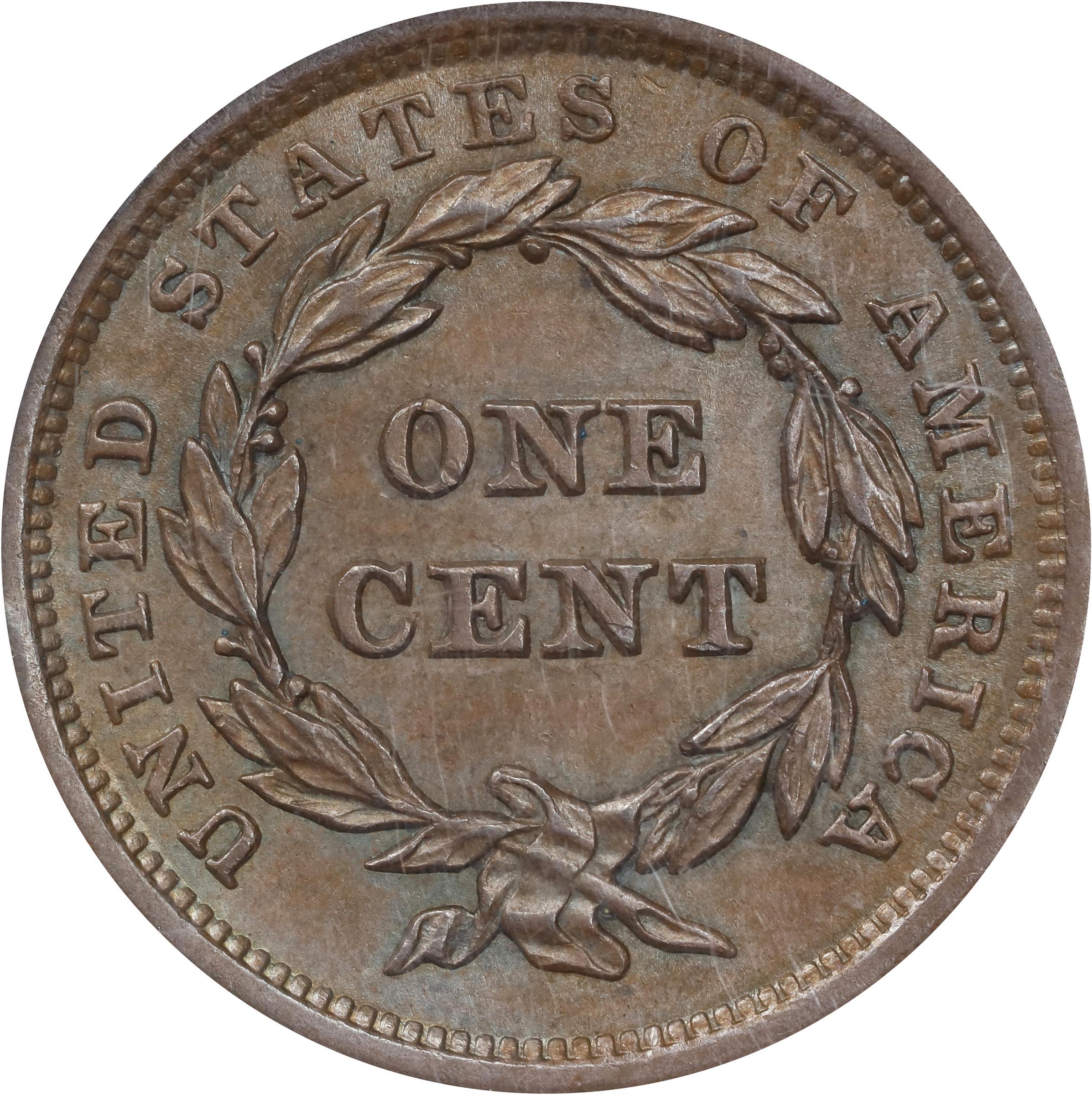 image for: 1842 Braided Hair Cent. N-6. Rarity-1. Large Date. MS-64 BN (NGC).