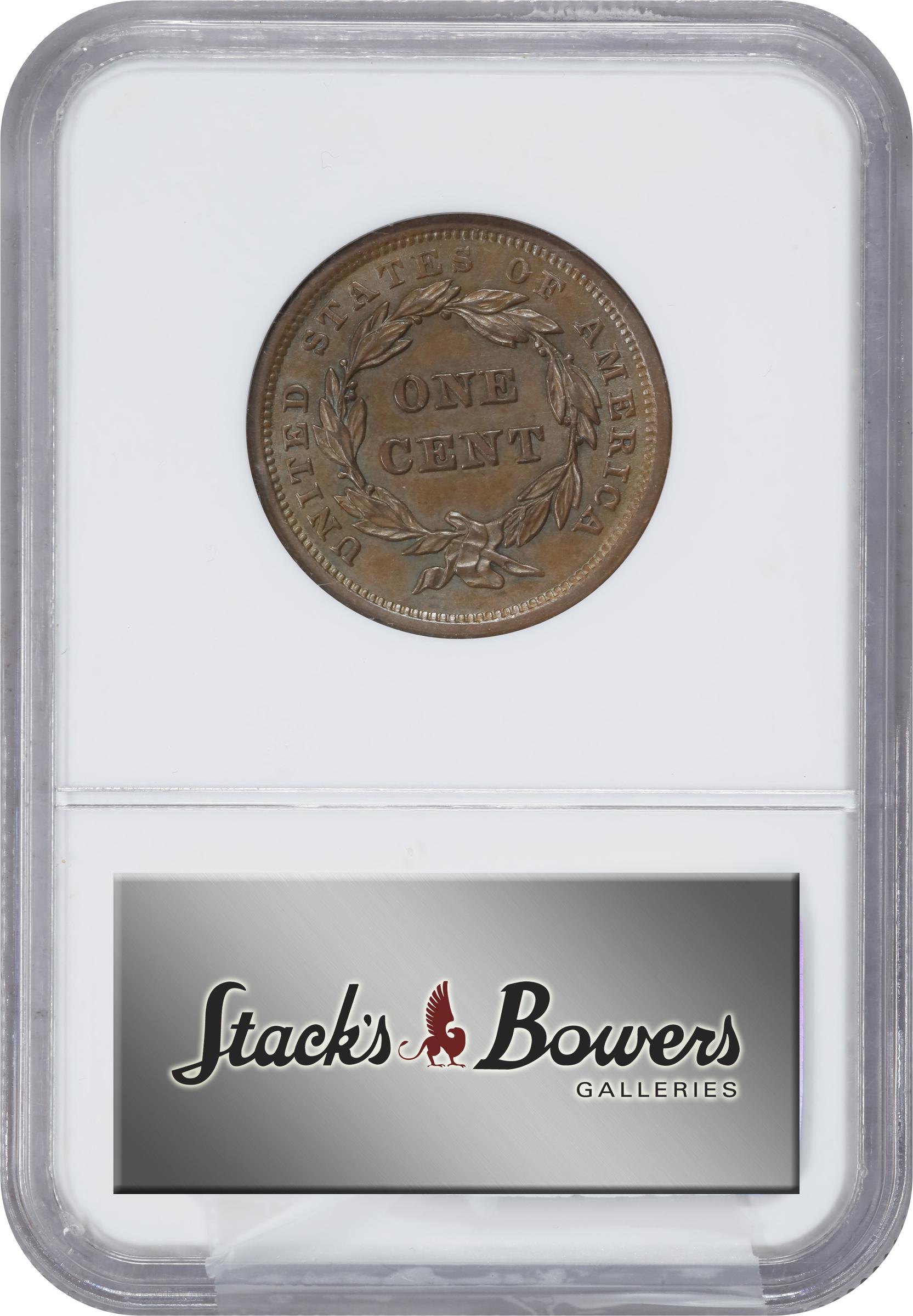 image for: 1842 Braided Hair Cent. N-6. Rarity-1. Large Date. MS-64 BN (NGC).