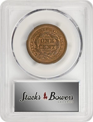 image for: 1847 Braided Hair Cent. N-18. Rarity-5. Large/Small 7. MS-65 RB (PCGS).