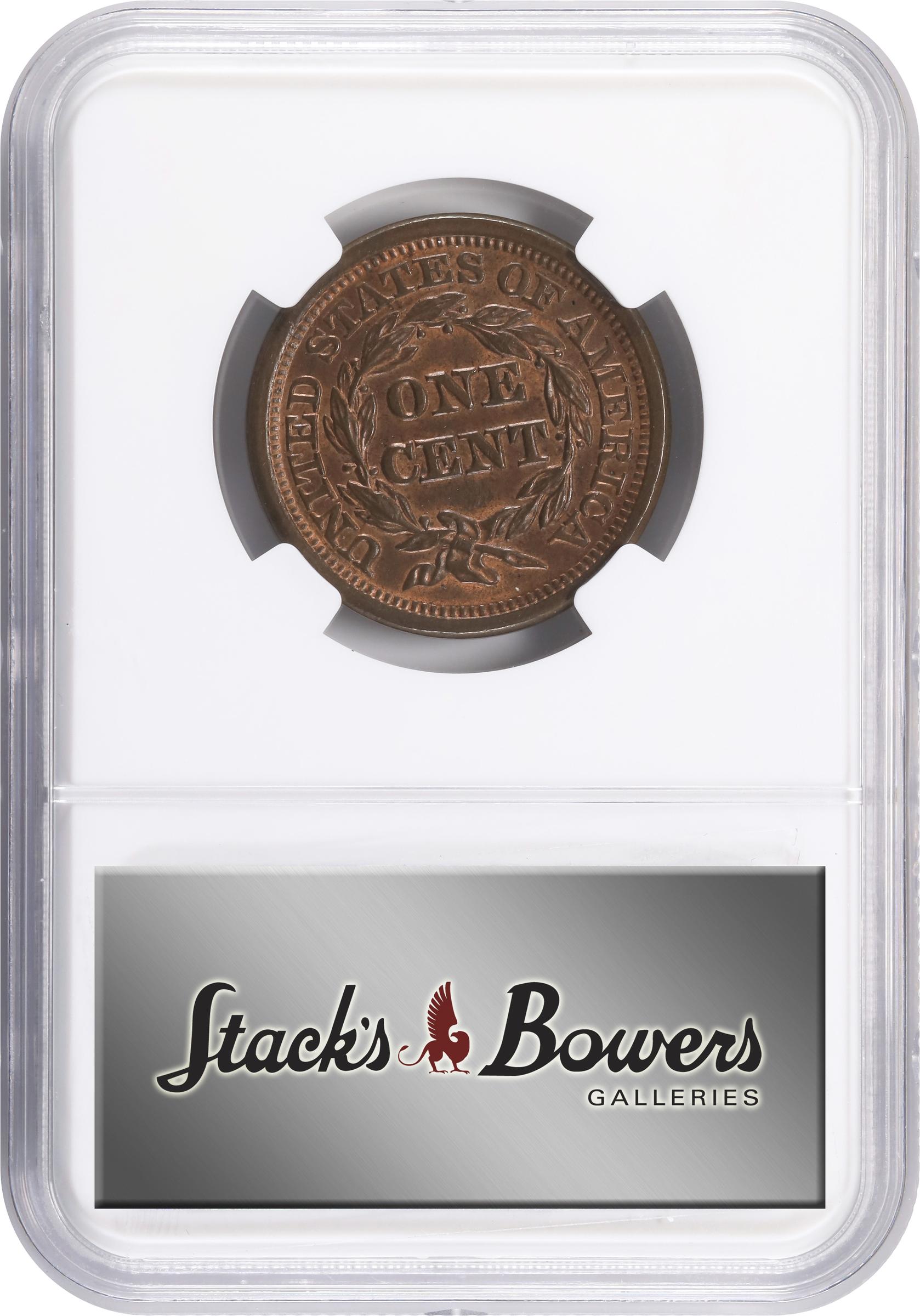 image for: 1849 Braided Hair Cent. N-12. Rarity-2. MS-65 RB (NGC).