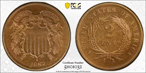 image for: 1867 Two-Cent Piece. Proof-65+ BN (PCGS).