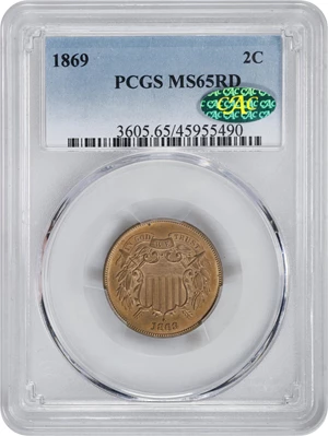 image for: 1869 Two-Cent Piece. MS-65 RD (PCGS). CAC.