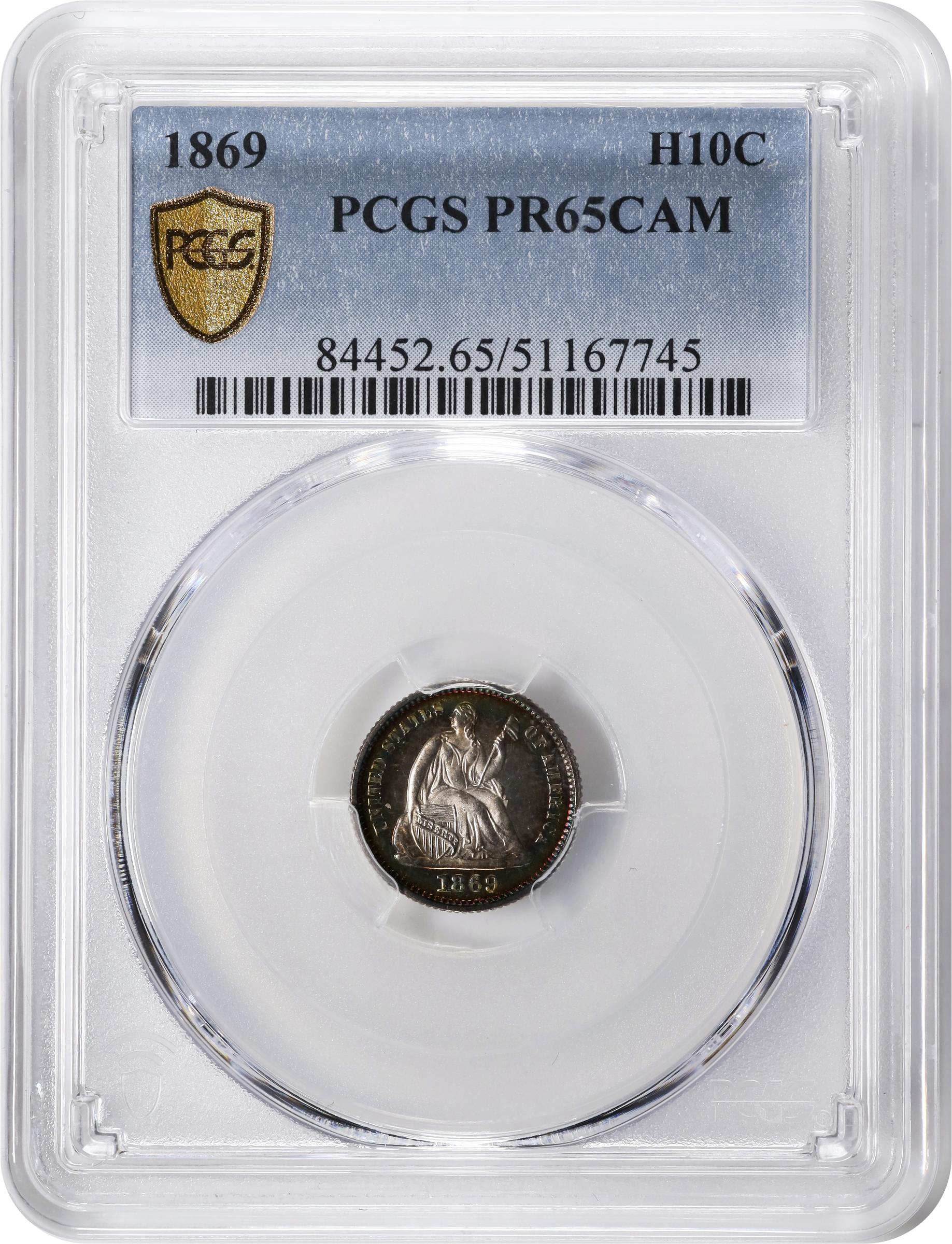 image for: 1869 Liberty Seated Half Dime. Proof-65 Cameo (PCGS).