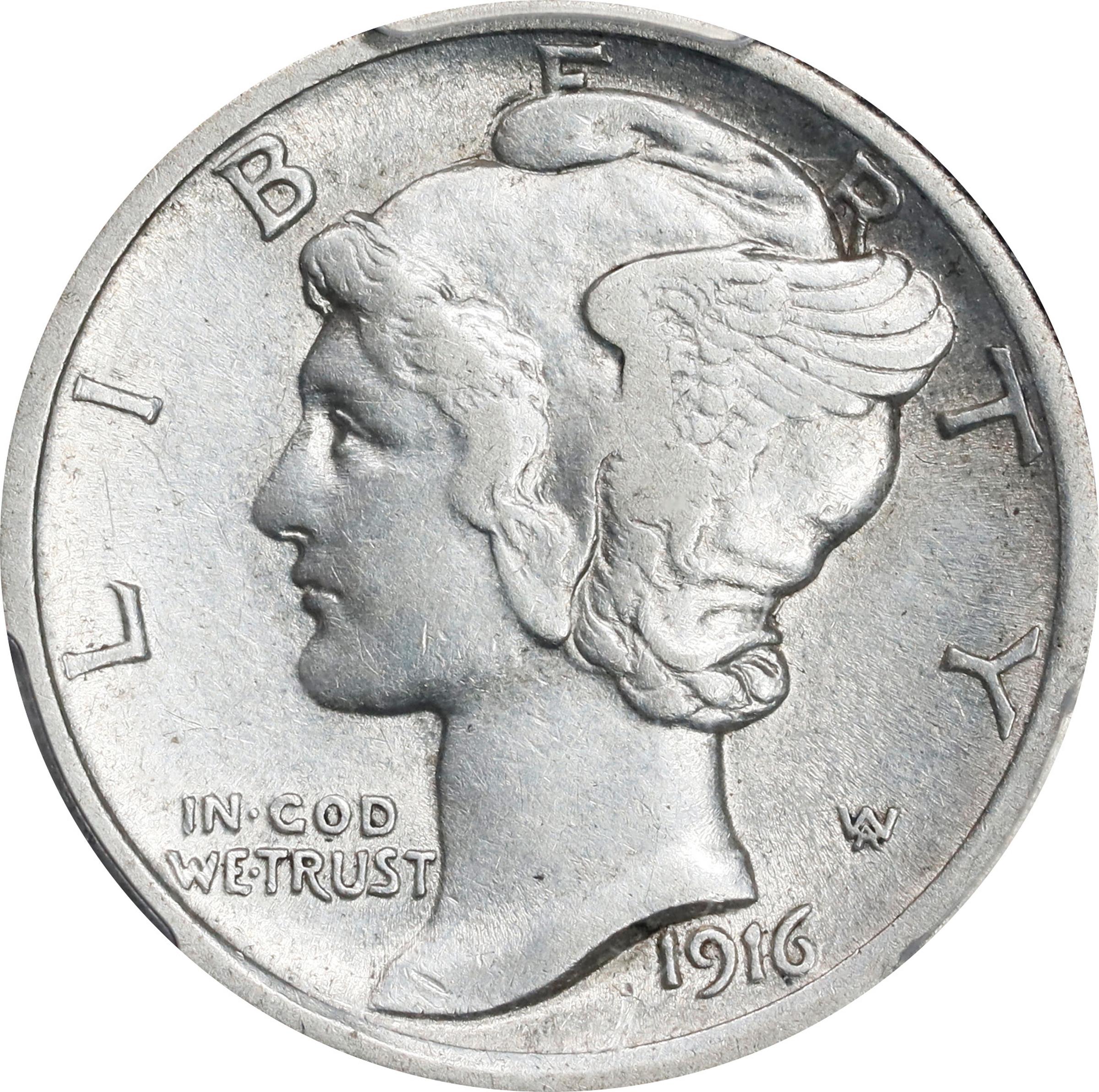 1916-D Mercury Dime. AU-50 (PCGS).
