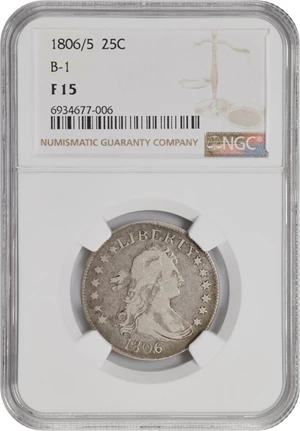 image for: 1806/5 Draped Bust Quarter. B-1. Rarity-2. Fine-15 (NGC).