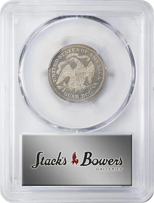 image for: 1866 Liberty Seated Quarter. Motto. Proof-64 Cameo (PCGS).