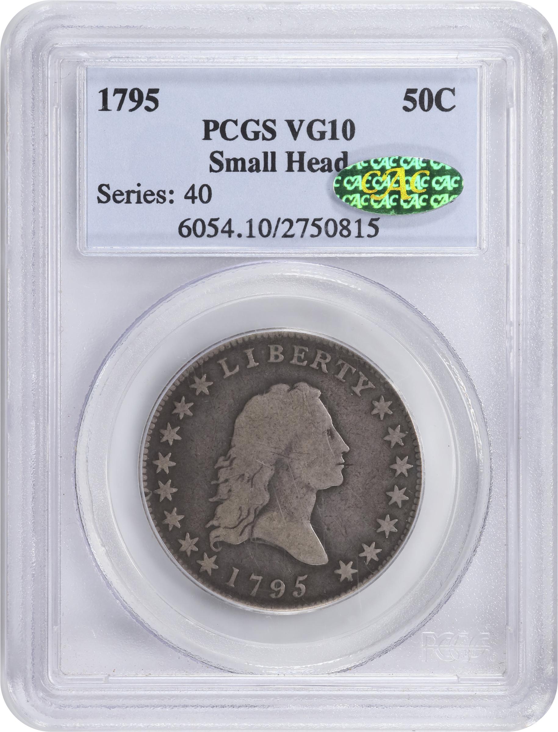 image for: 1795 Flowing Hair Half Dollar. O-126a, T-22. Rarity-4+. Small Head, Two Leaves. VG-10 (PCGS). CAC.