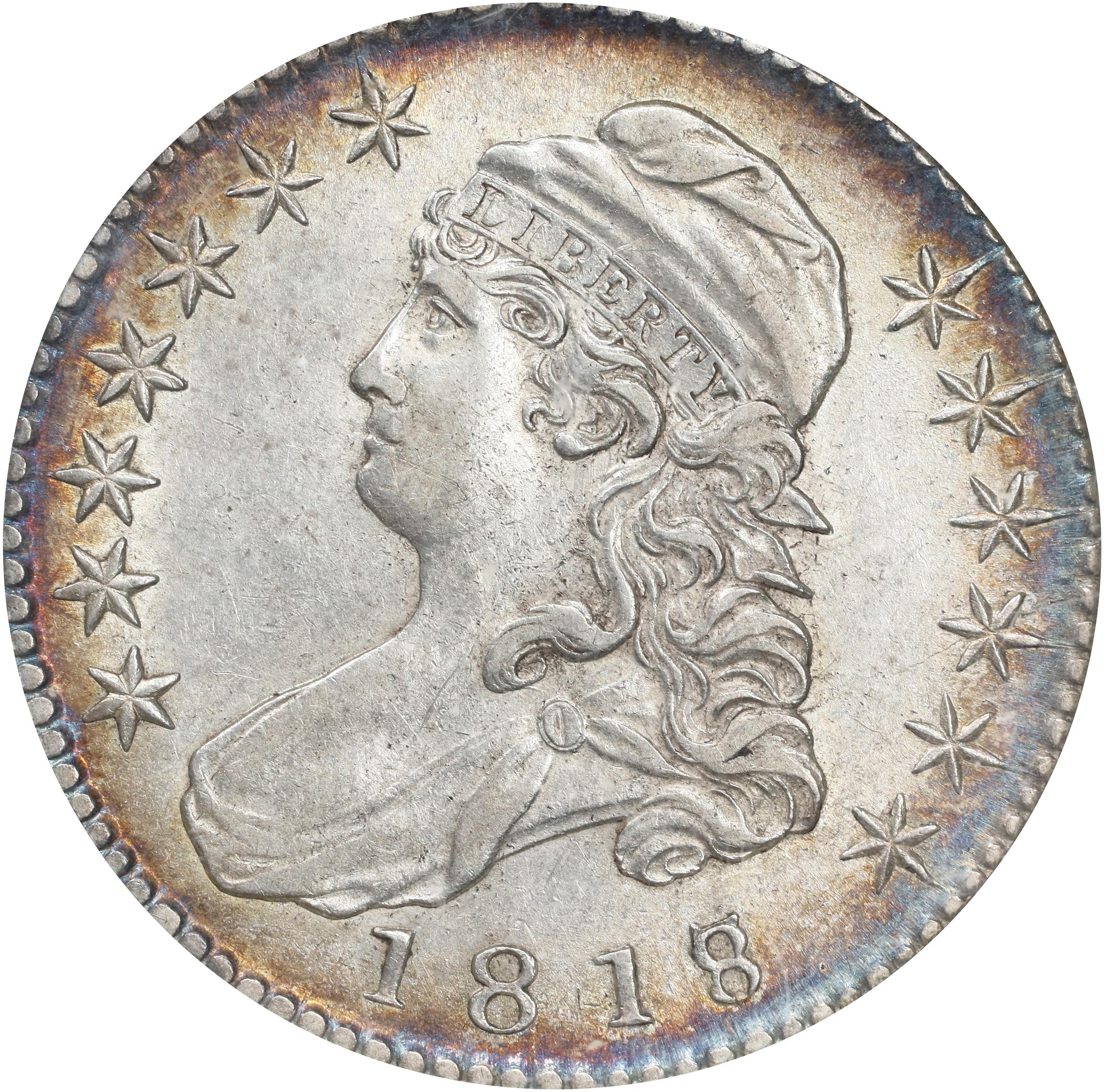 image for: 1818/7 Capped Bust Half Dollar. O-101a. Rarity-1. Large 8. AU-53 (NGC).