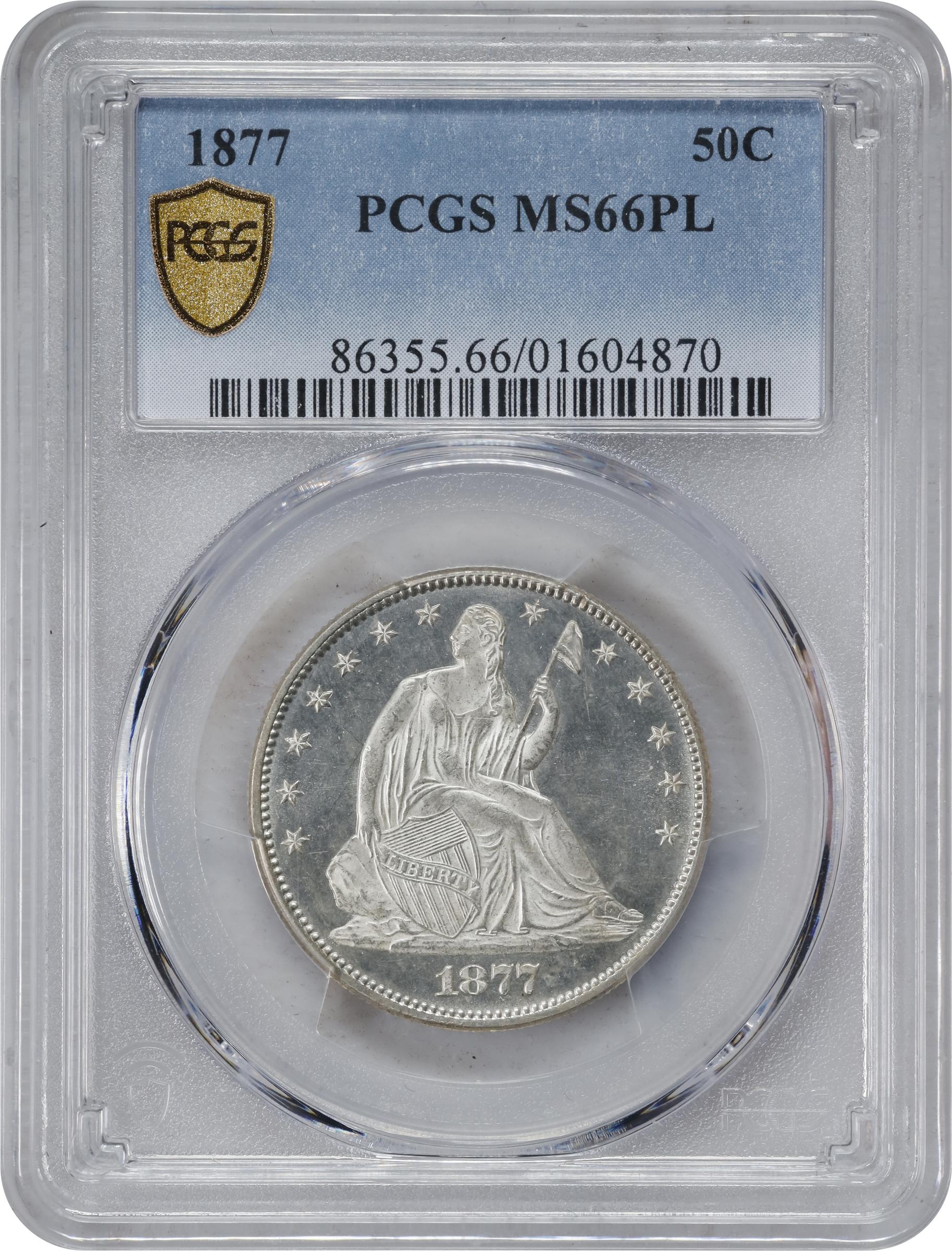 image for: 1877 Liberty Seated Half Dollar. WB-103. Type II Reverse. MS-66 PL (PCGS).