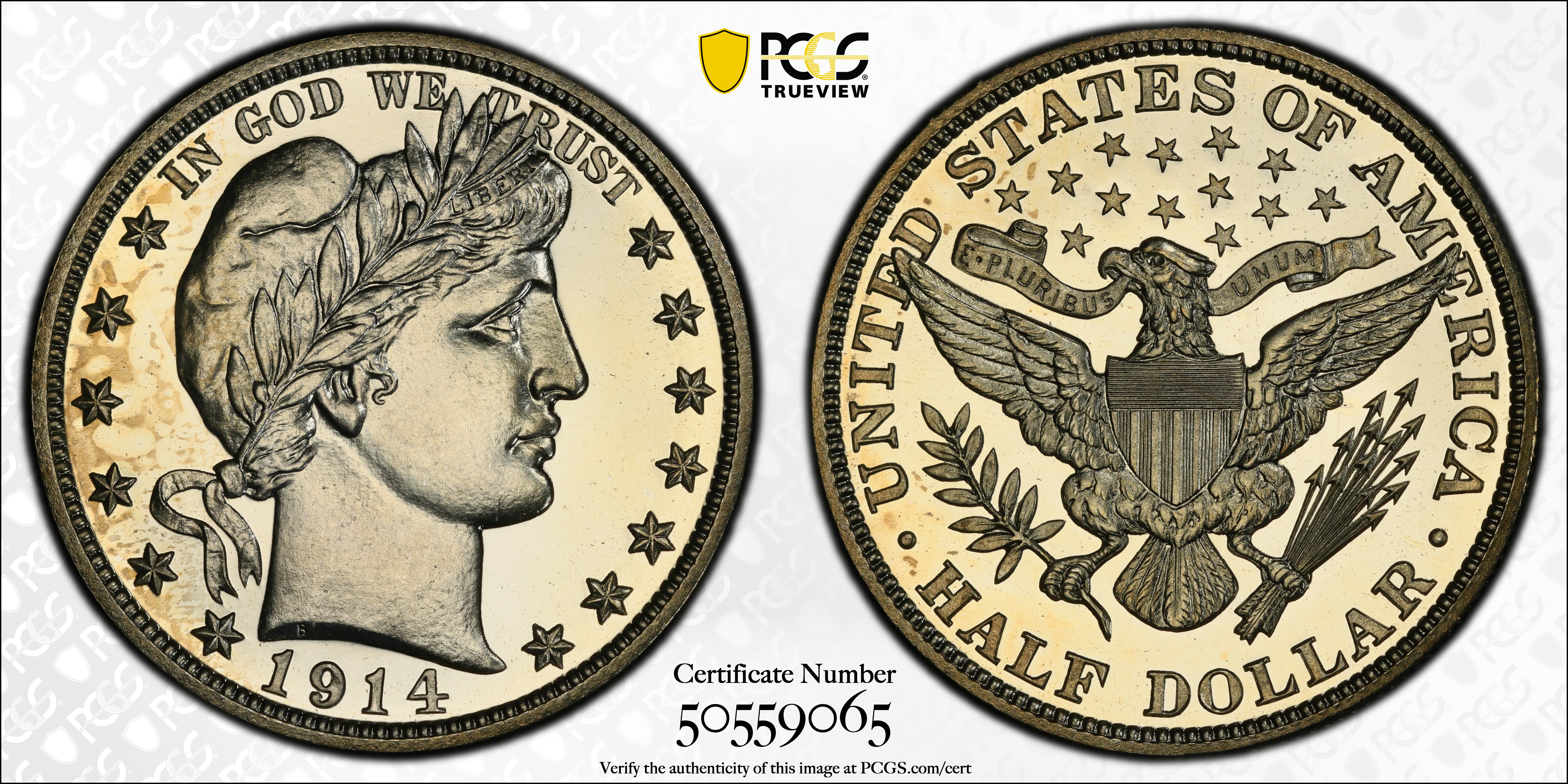 image for: 1914 Barber Half Dollar. Proof-65 Cameo (PCGS).