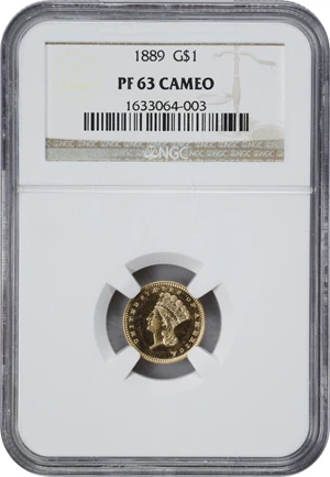 image for: 1889 Gold Dollar. JD-1. Rarity-5. Centered Date. Proof-63 Cameo (NGC).