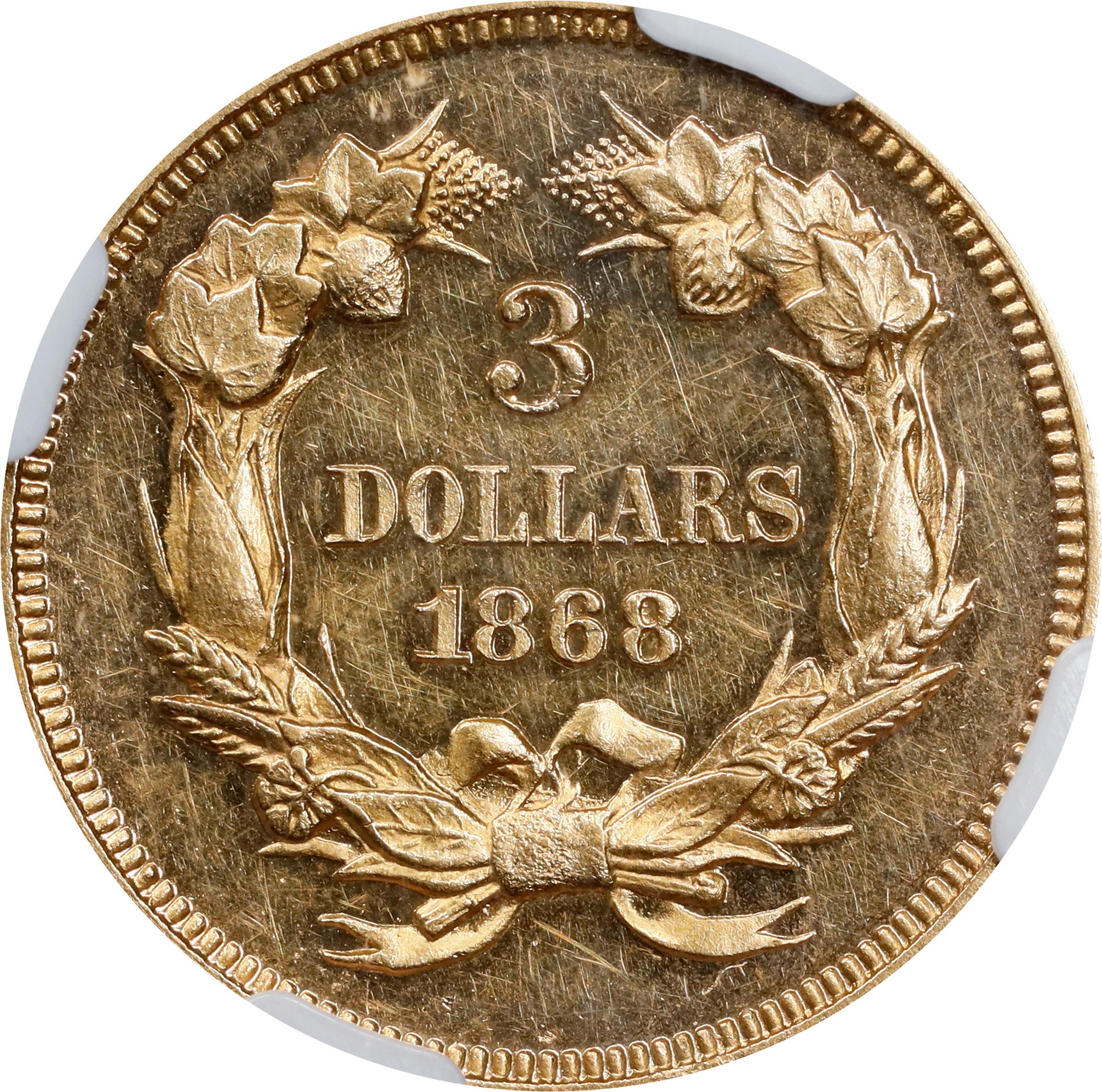 image for: 1868 Three-Dollar Gold Piece. JD-1. Rarity-6+. Proof-61 (NGC).