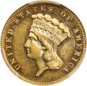image for: 1885 Three-Dollar Gold Piece. JD-1. Rarity-4+. Proof-58 (PCGS). CAC. CMQ.