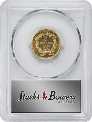 image for: 1885 Three-Dollar Gold Piece. JD-1. Rarity-4+. Proof-58 (PCGS). CAC. CMQ.