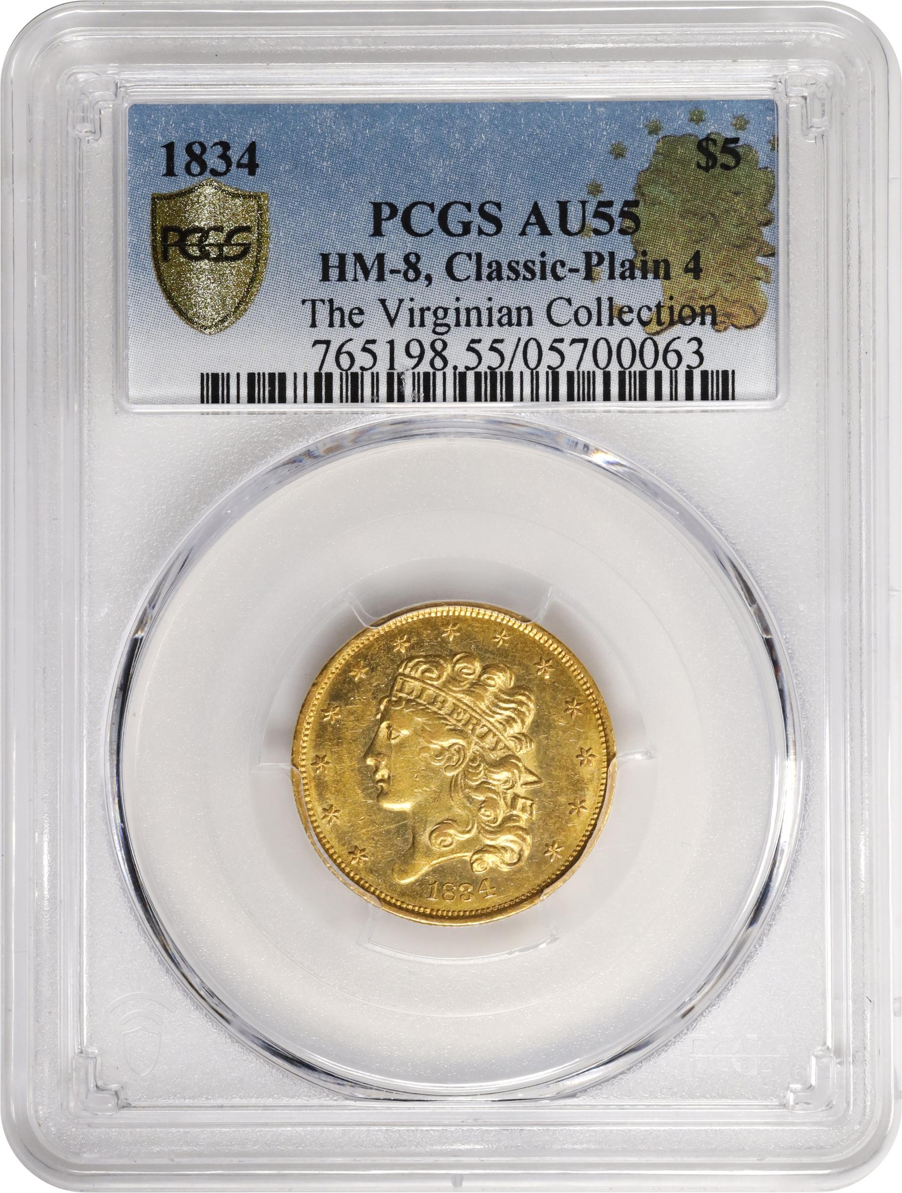 image for: 1834 Classic Head Half Eagle. HM-8. Rarity-4. AU-55 (PCGS).