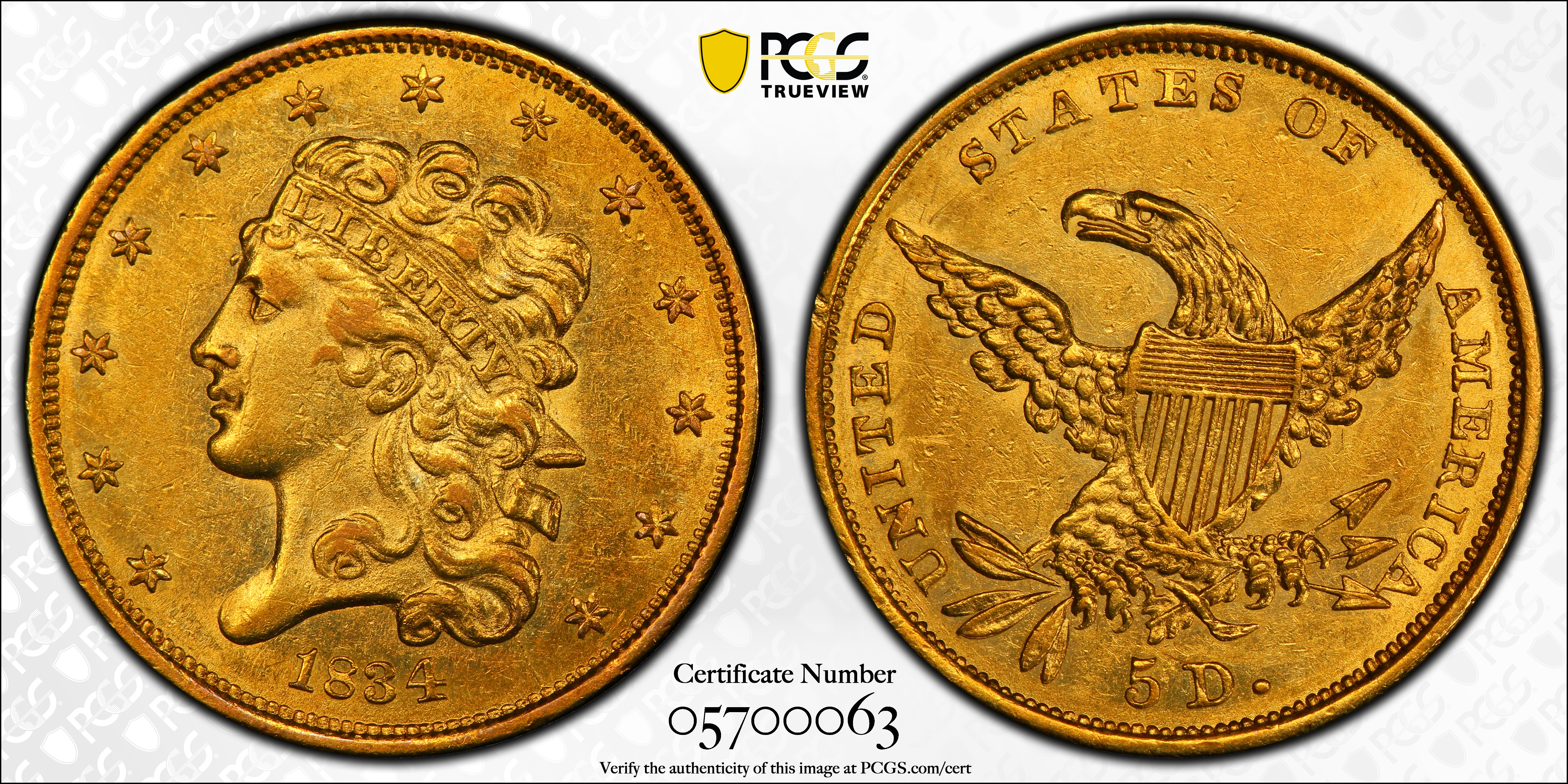 image for: 1834 Classic Head Half Eagle. HM-8. Rarity-4. AU-55 (PCGS).