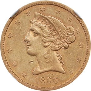 image for: 1866-S Liberty Head Half Eagle. Motto. AU-53 (NGC).