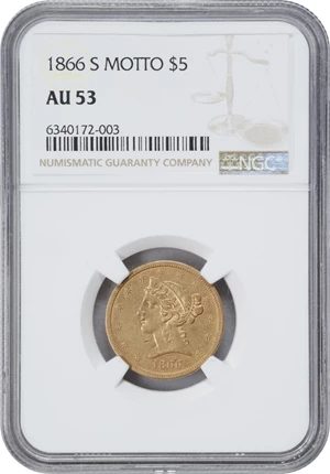 image for: 1866-S Liberty Head Half Eagle. Motto. AU-53 (NGC).