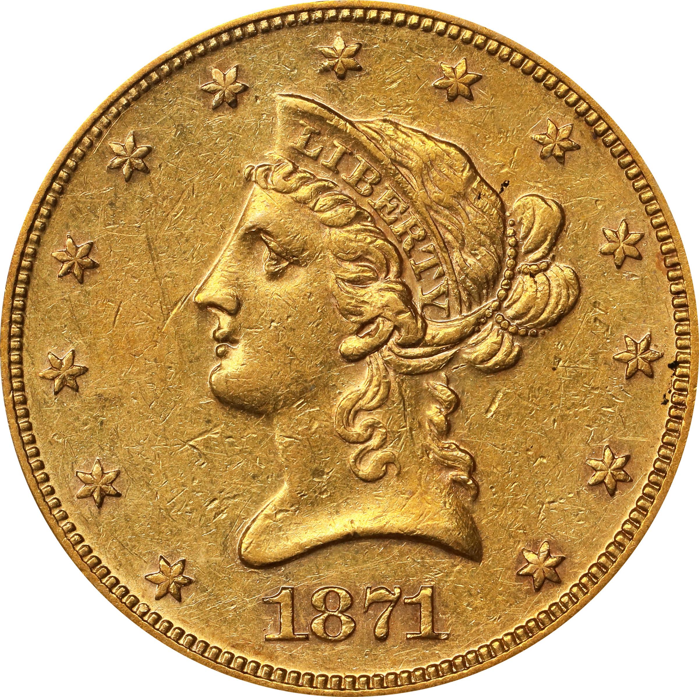 image for: 1871 Liberty Head Eagle. AU-55 (PCGS).
