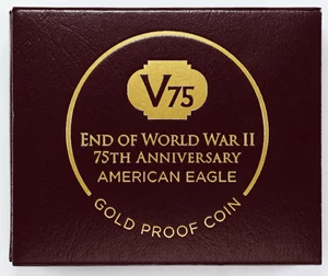 image for: 2020-W One-Ounce Gold Eagle. 75th Anniversary of the End of World War II V75 Privy Mark. 1 of 1945 Struck. First Strike. Proof-69 Deep Cameo (PCGS).