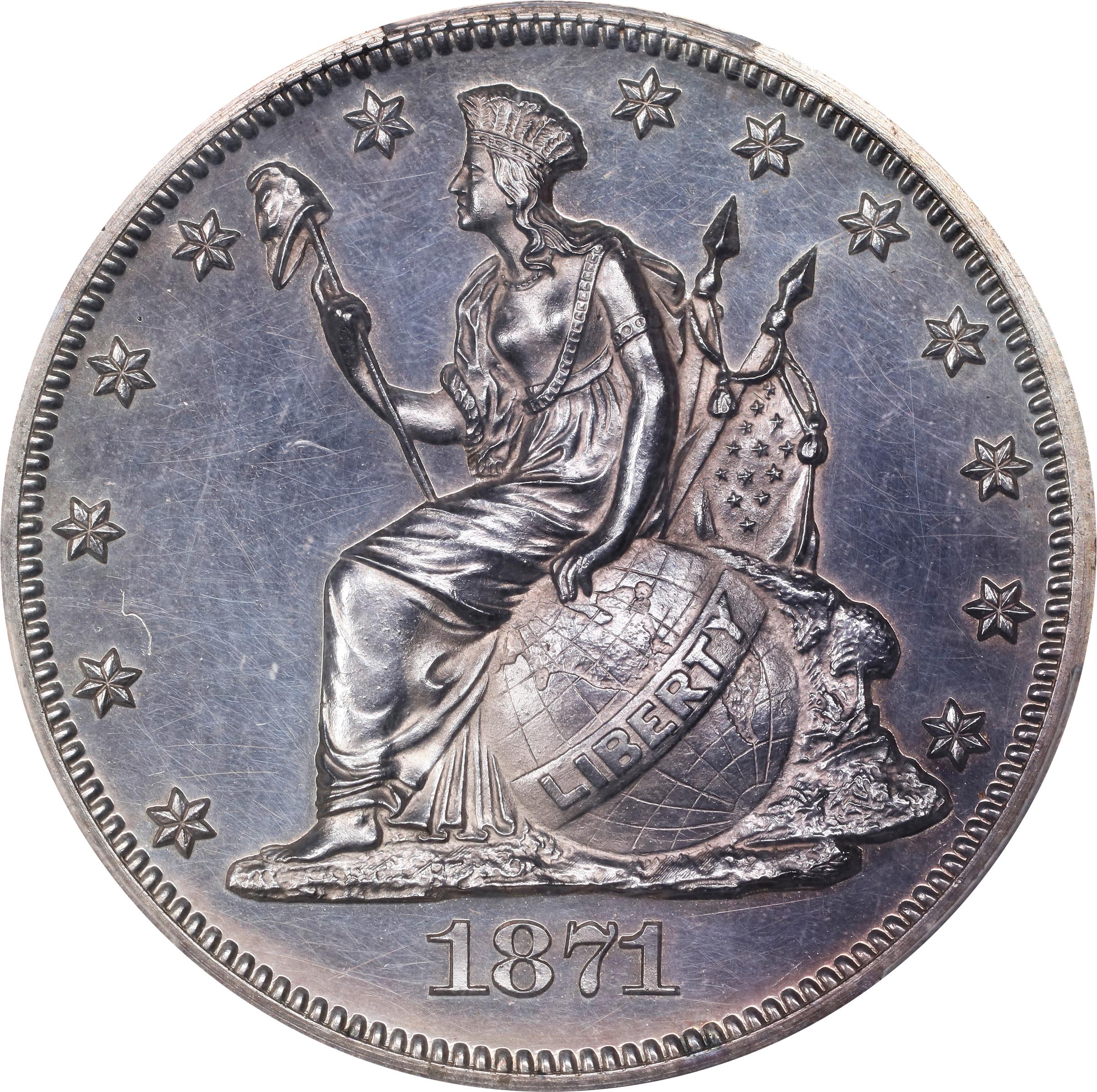 image for: 1871 Pattern Half Dollar. Judd-1111, Pollock-1247. Rarity-7-. Silver. Reeded Edge. Proof-62 (PCGS).