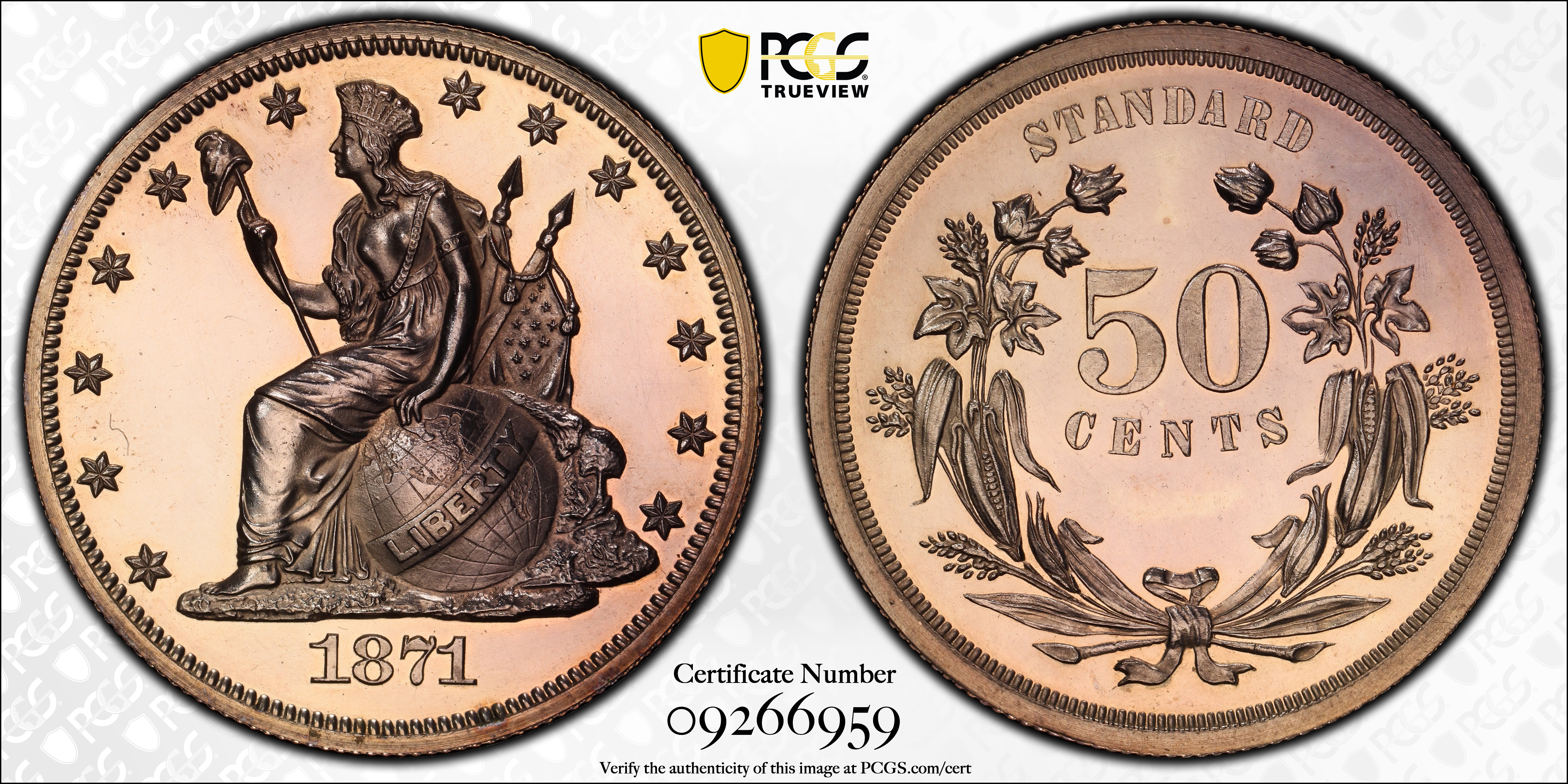 image for: 1871 Pattern Half Dollar. Judd-1111, Pollock-1247. Rarity-7-. Silver. Reeded Edge. Proof-62 (PCGS).