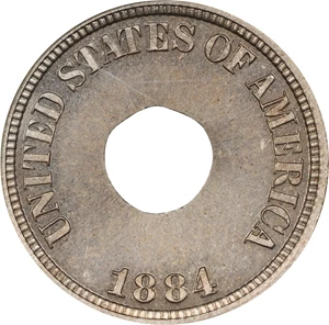 image for: 1884 Pattern Annular, or Ring-Form Cent. Judd-1721, Pollock-1929. Rarity-5. Nickel. Plain Edge. Proof-66 (PCGS). OGH.