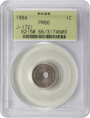 image for: 1884 Pattern Annular, or Ring-Form Cent. Judd-1721, Pollock-1929. Rarity-5. Nickel. Plain Edge. Proof-66 (PCGS). OGH.