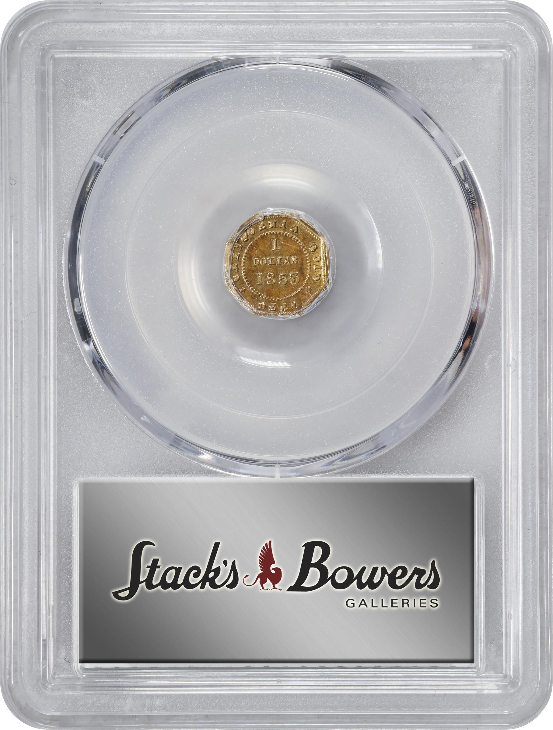 image for: 1853-DERI Octagonal $1. BG-519. Rarity-4-. Liberty Head. MS-62 (PCGS).