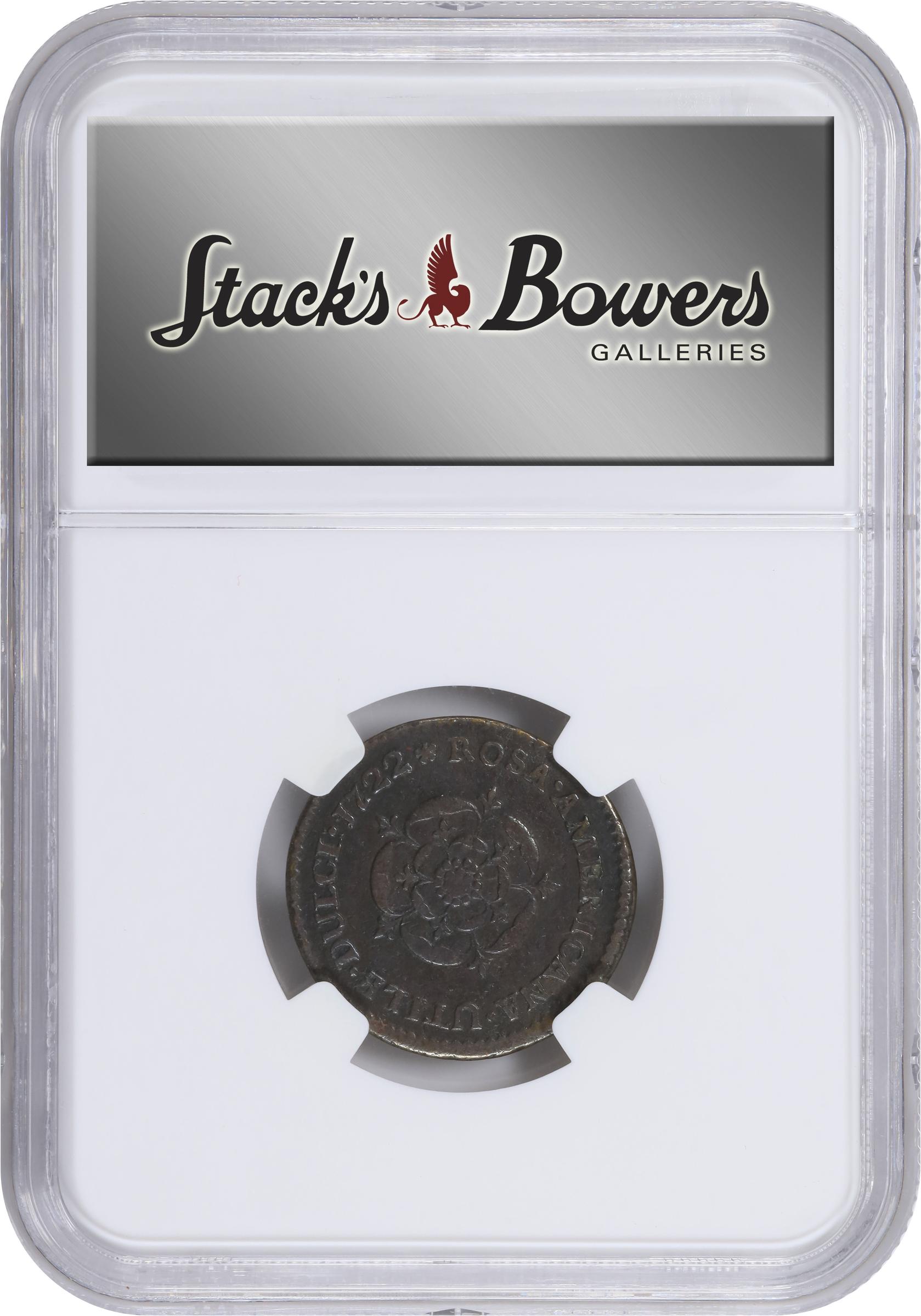 image for: 1722 Rosa Americana Halfpenny. Martin 3.6-C.2, W-1222. Rarity-4. DEI GRATIA REX / UTILE DULCI. Fine-12 (NGC).